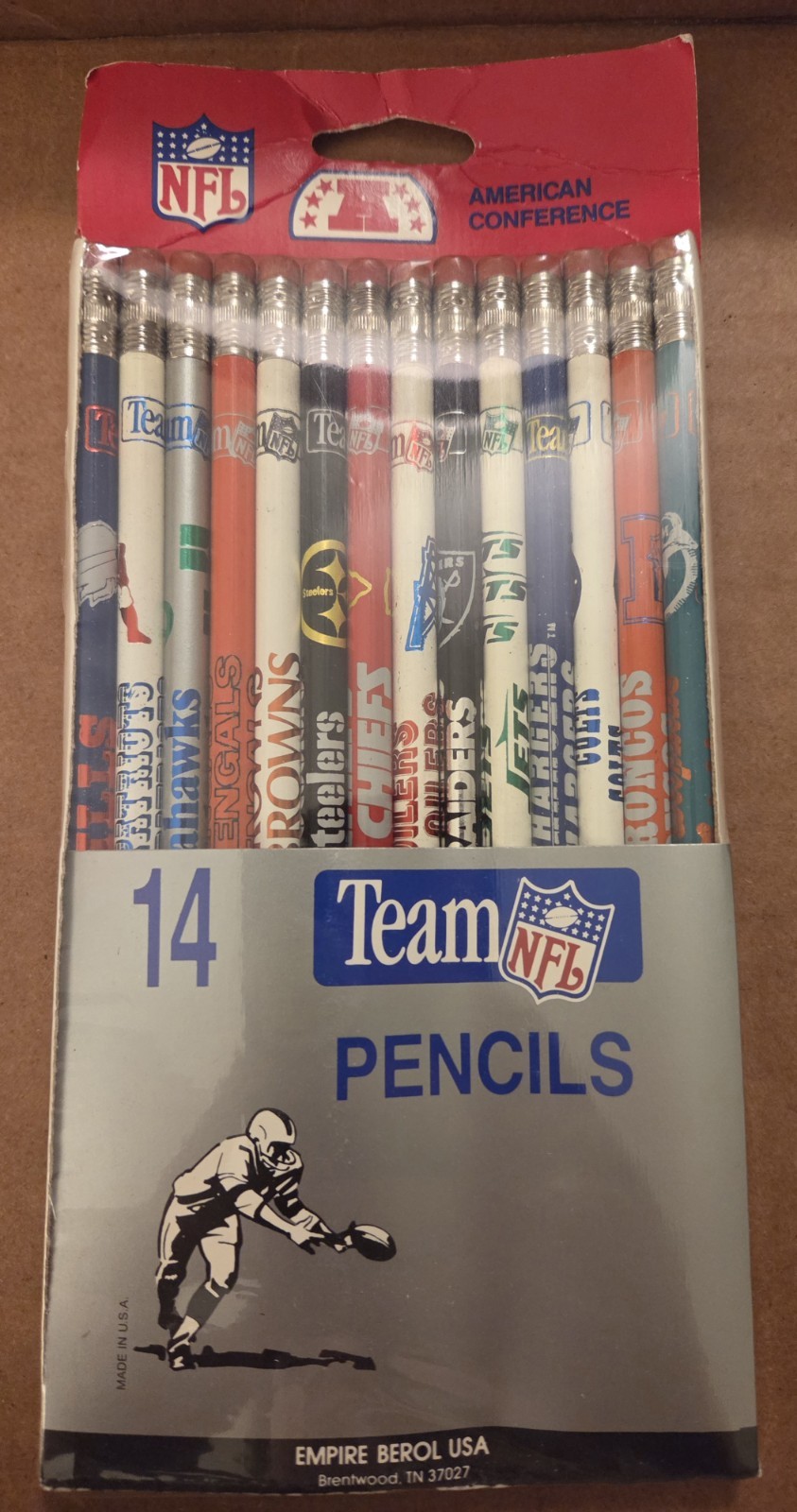 Vintage Sealed Empire Berol 14 NFL American Football Conference AFC Team Pencils