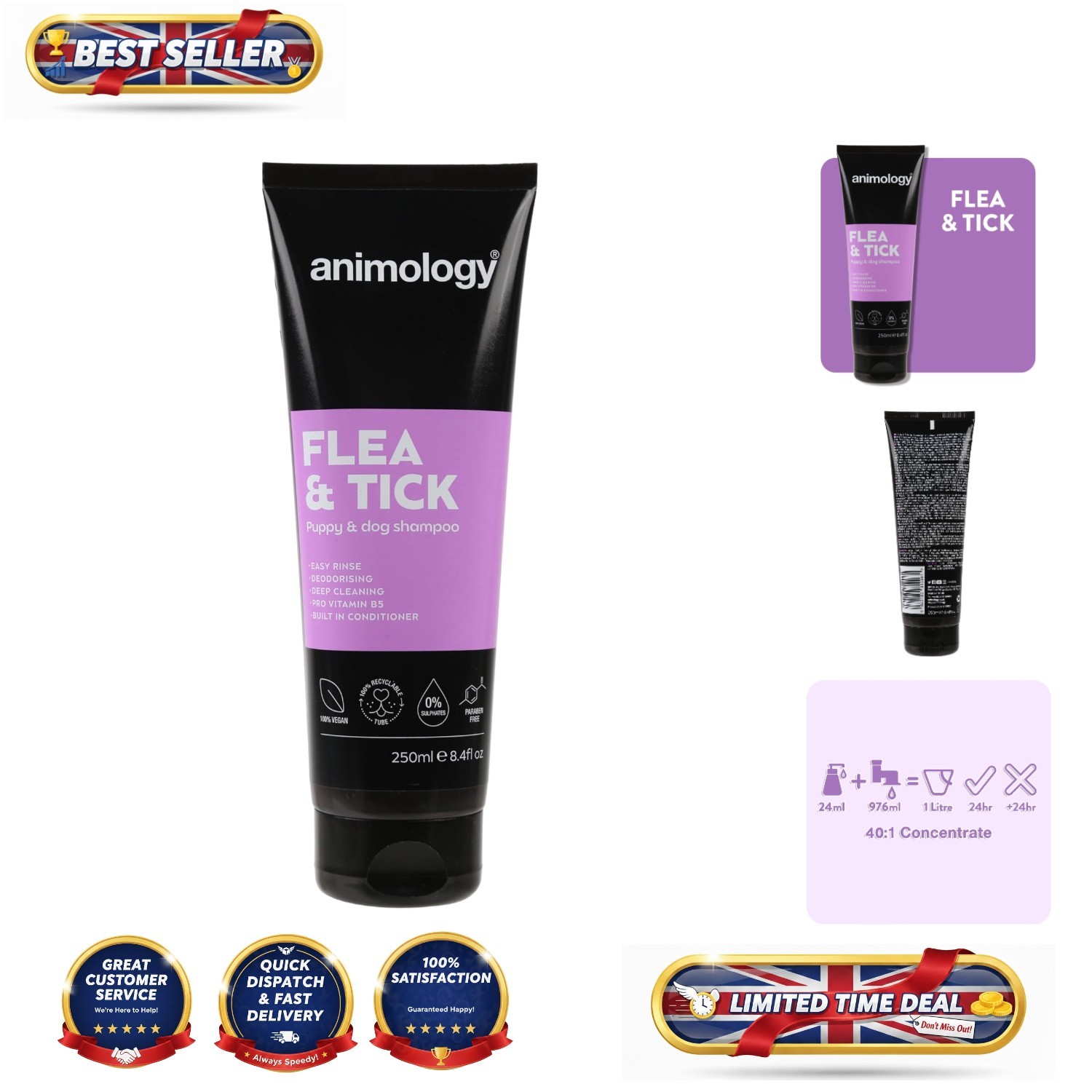 Animology Flea & Tick Dog Shampoo 250ml -  & Gentle for All Life Stages