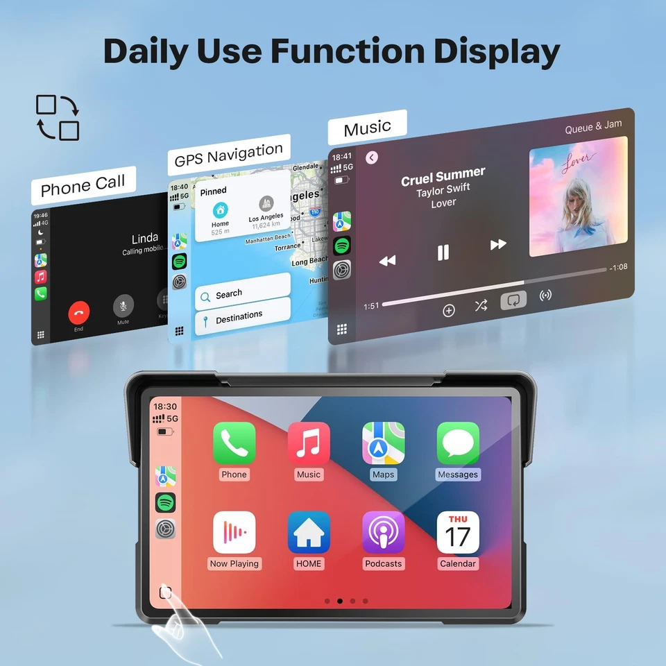 WonVon 7 Inch Wireless Motorcycle Carplay GPS Navigation System with Apple Ca... - Image 3 of 4