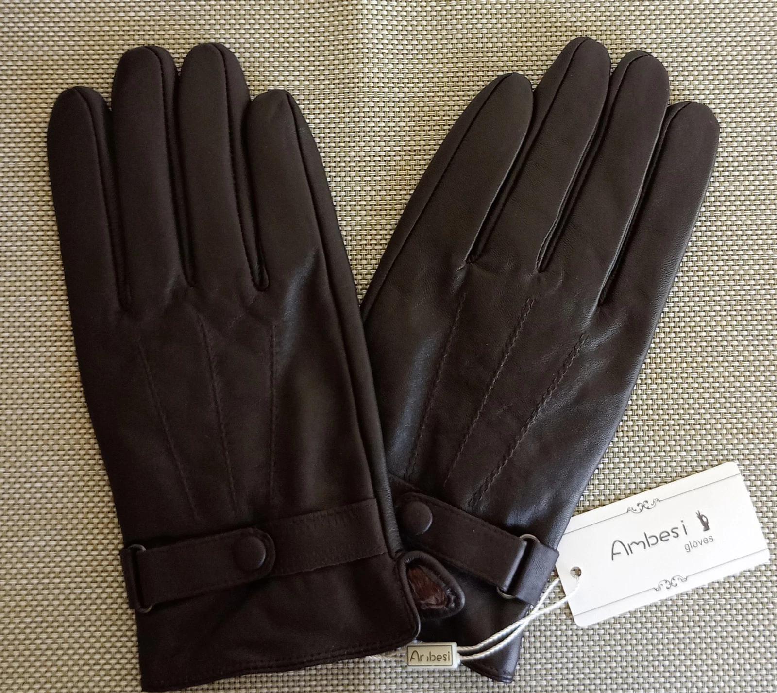 Ambesi Mens Leather Gloves XL NWT Dark Brown
