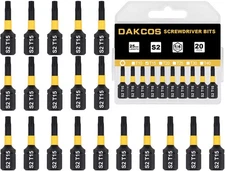 DAKCOS T15 Torx Bit Set, 20 Pcs Impact Ready 1-inch Long Screwdriver Insert Bits