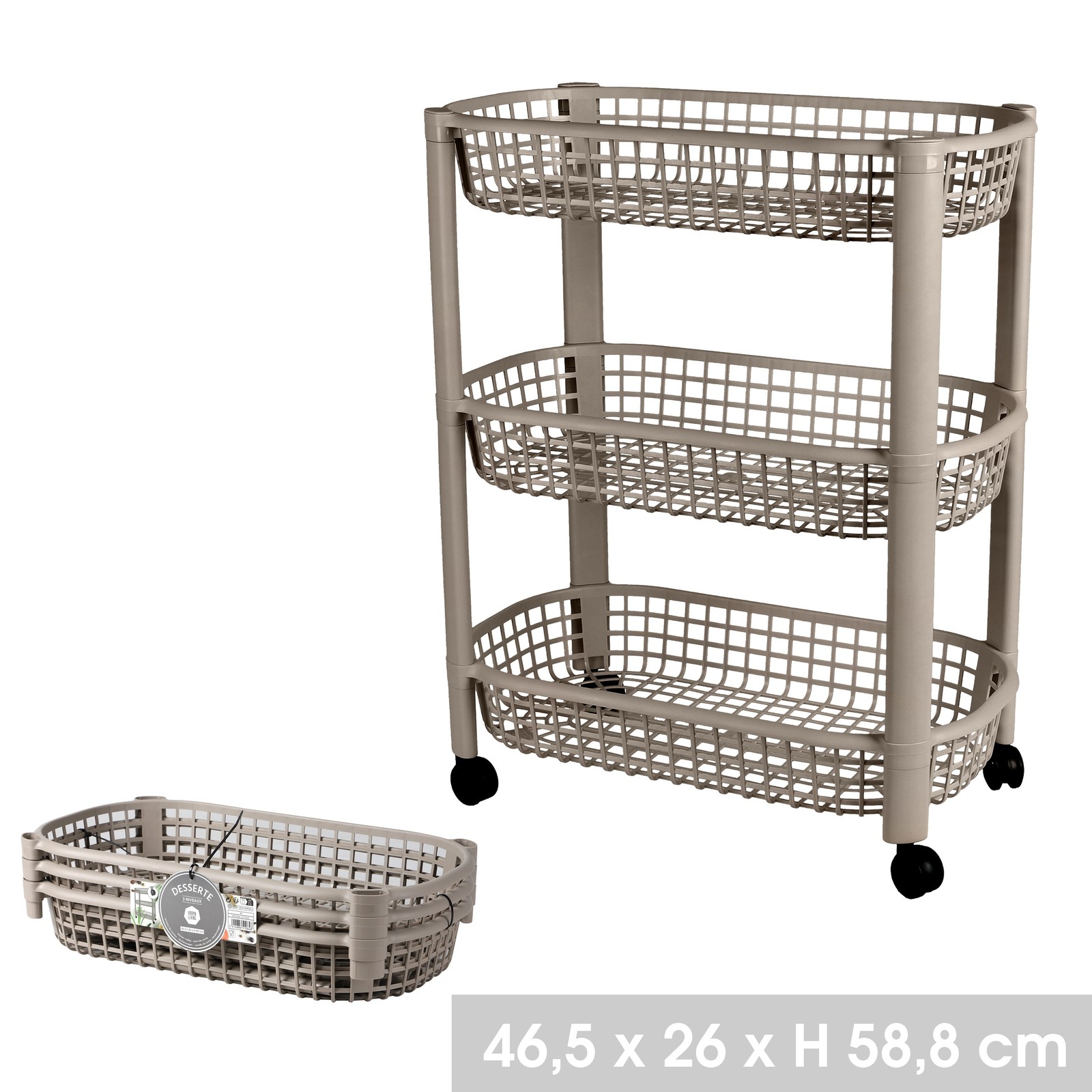 Kitchen Trolley Vegetable Tool Storage Shelf Organiser 3 Tier Utility Cart Beige