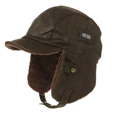 Unisex Pilot Earflap Hat Aviator Cap Faux Leather Adult Brown Women Winter Tr...