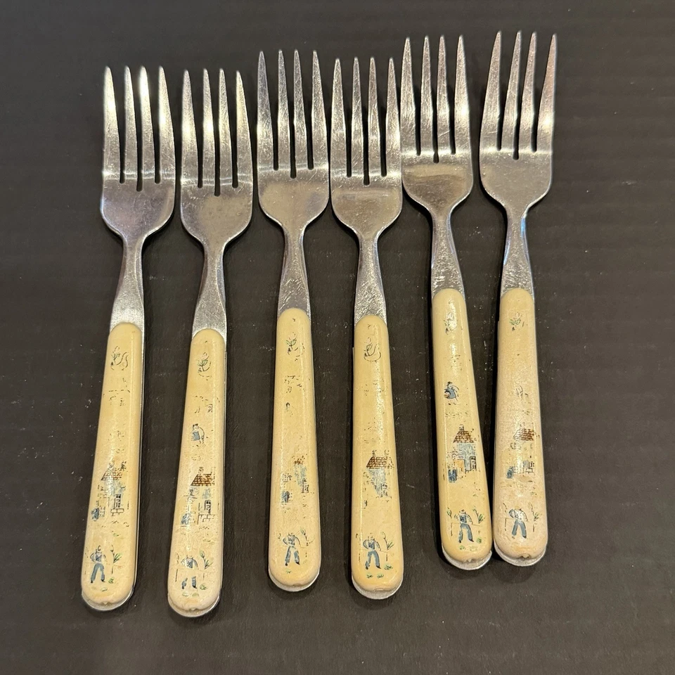 Cuchillo cuchara tenedor de desvanecimiento manijas de plástico cubiertos de granja Heartland de colección 31 piezas Foto 2 de 4