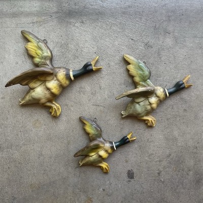 Vintage Devon Ware Kahane Painted Chalkware Wall Ducks 1950's 