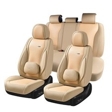 Car Seat Covers Full Set, Beige Seat Covers for Cars, Waterproof Nappa