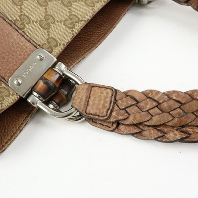 GUCCI Bamboo GG Canvas Leather Tote Bag Hand Bag Beige Brown