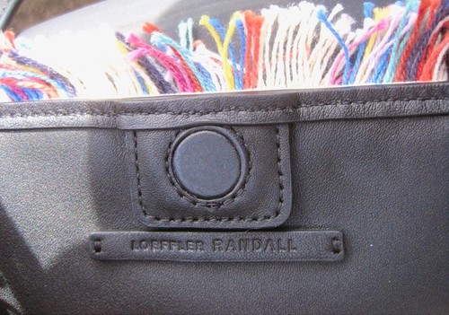 Loeffler Randall Striped Fabric Tote Double Handle Black Leather Tassels 15 x 14 - Picture 9 of 11