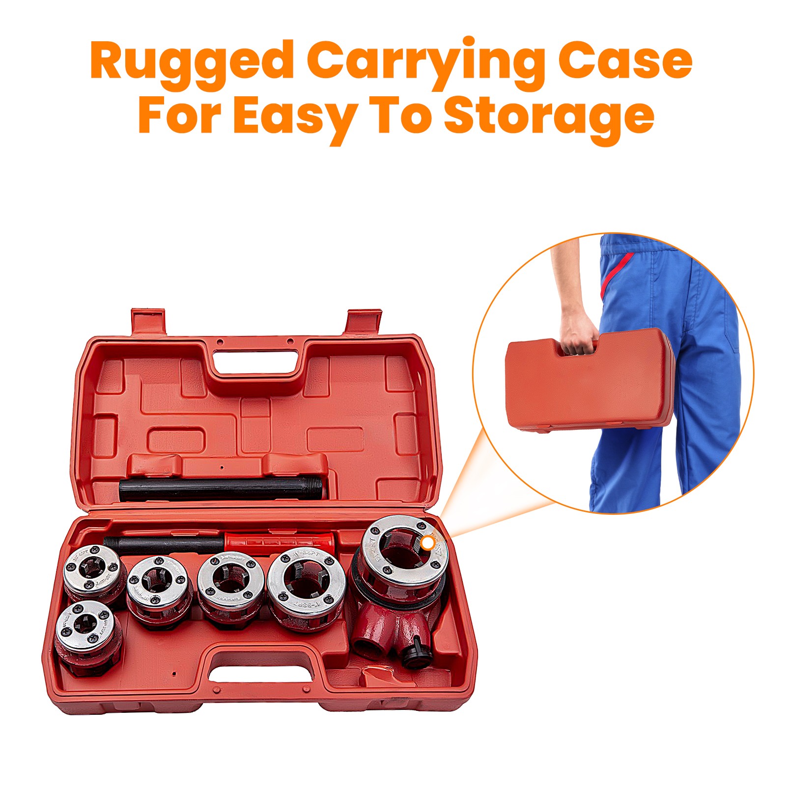 Ratchet Pipe Threader Kit Die Bar Head Handle Tool Kit 3/4'' 1/4'' 3/8'',  1/2''