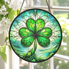 Shamrock Stained Glass Suncatcher, St. Patrick  s Day Window Hanging, Irish