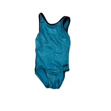 GK Elite Turquoise Shimmer Velvet Trim Gymnastics Sleeveless Leotard Girls Small