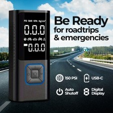 Cordless Tire Inflator 150PSI Air Pump Auto Shutoff USB-C LED Car Bike Ball