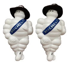 Michelin doll 2 x 14" bibendum man mascot advertise tire with hat & light