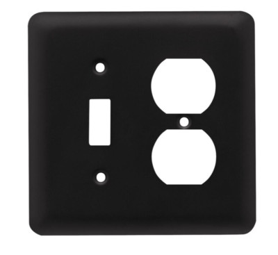 Style Selections Stamped Round 2-Gang Standard Toggle/Duplex Wall Plate, Flat Bl