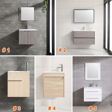 Wall Mount Bathroom Vanity Single Wood Cabinet  Undermount Resin Sink  Faucet