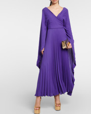 Valentino Cape-effect pleated silk maxi blue dress - With Tags- RRP$15,600 AUD