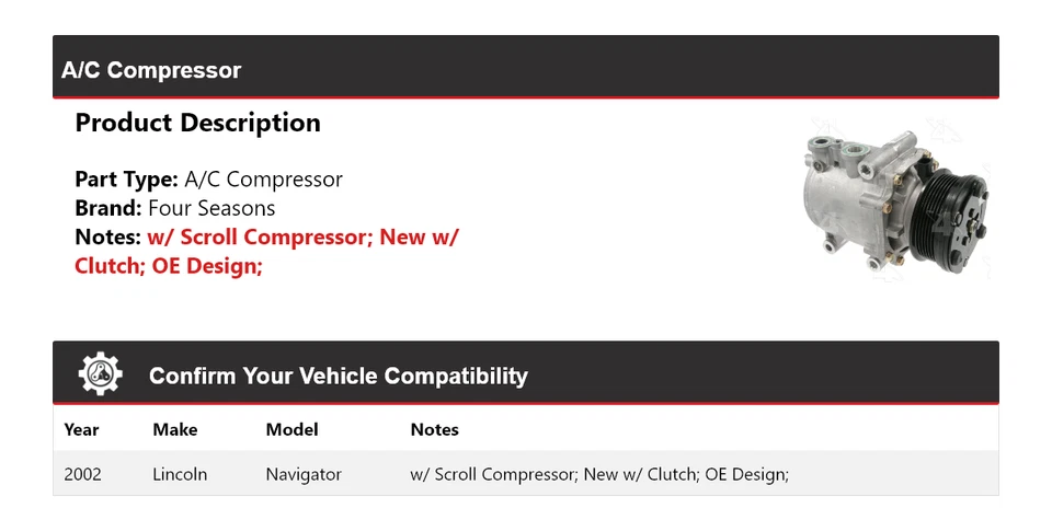 Compresor de aire acondicionado Lincoln Navigator 2002 4 estaciones Foto 2 de 4