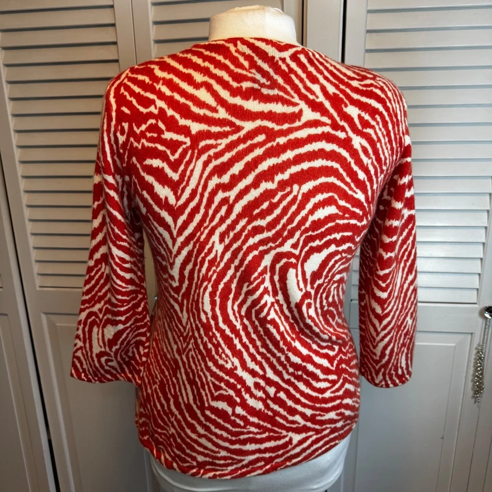 SARAH SPENCER WOMENS MEDIUM LAMBSWOOL ANGORA ANIMAL PRINT CARDIGAN SWEATER - Image 2 of 4