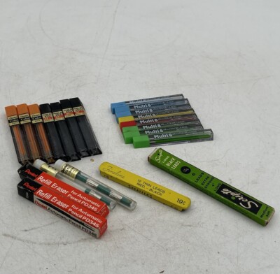 15 TUBES PENTEL COLOR PENCIL LEAD REFILL COLORS Green Red Yellow Blue W/ Erasers