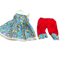 Sleeveless Dress Matching Red Pants Shorts 14-18 inch DOLL Blue Yellow Summer