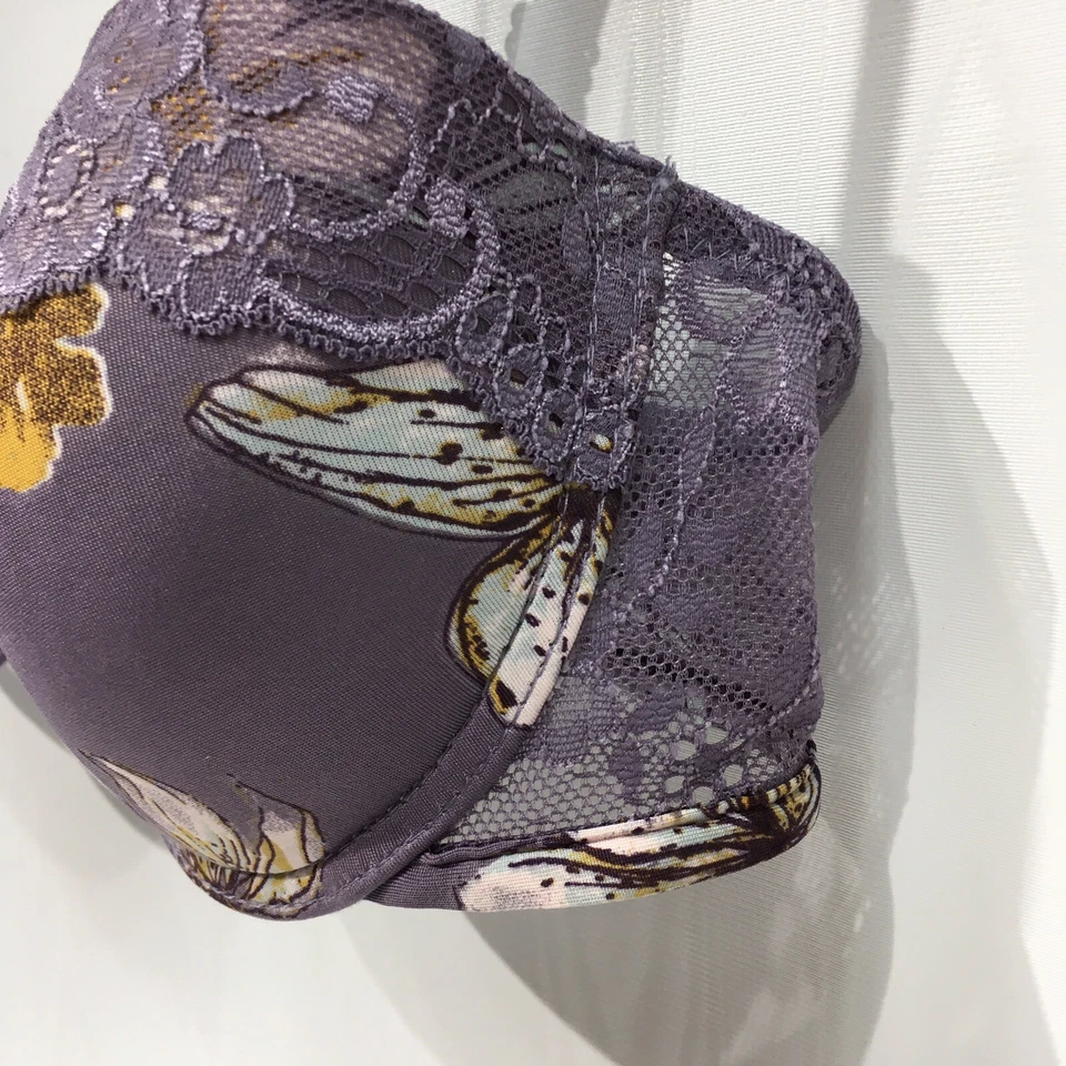 Sujetador Jaclyn Smith 34C púrpura estampado floral con aros push up encaje ribete mujer Foto 4 de 4