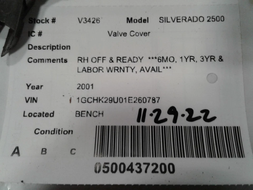 Used Engine Valve Cover fits: 2001 Chevrolet Silverado 2500 pickup Valve Cover G - Изображение 3 из 4