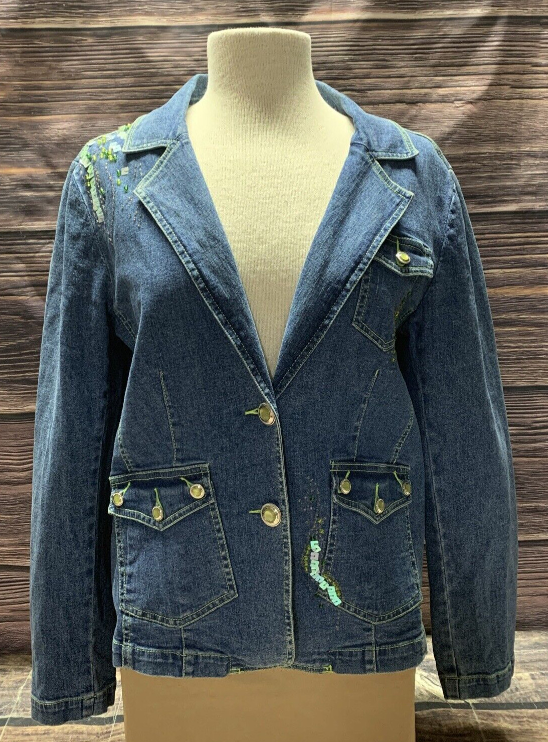 Patchington Denim Jacket Light Weight Gemmed Butt… - image 1