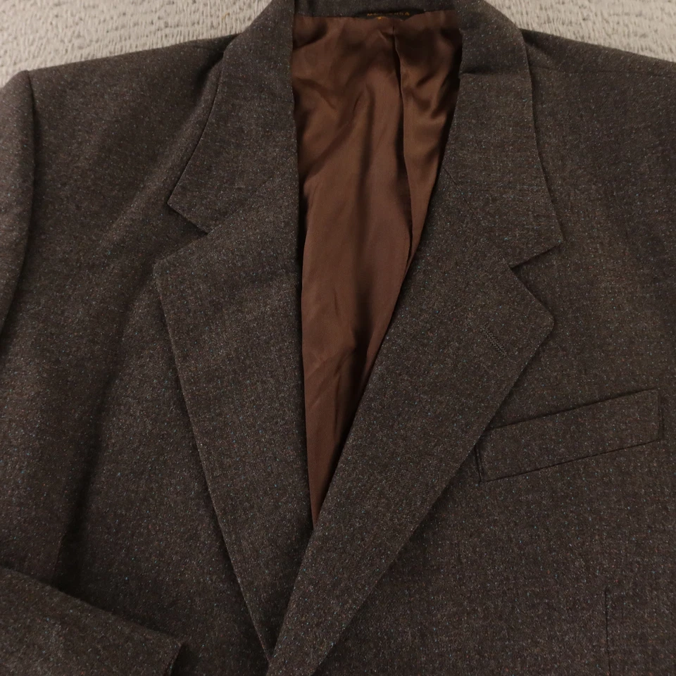 VTG Tweed Jacket M Brown Windowpane Check 100% Wool Blazer Sport Coat 42R - Image 2 of 4