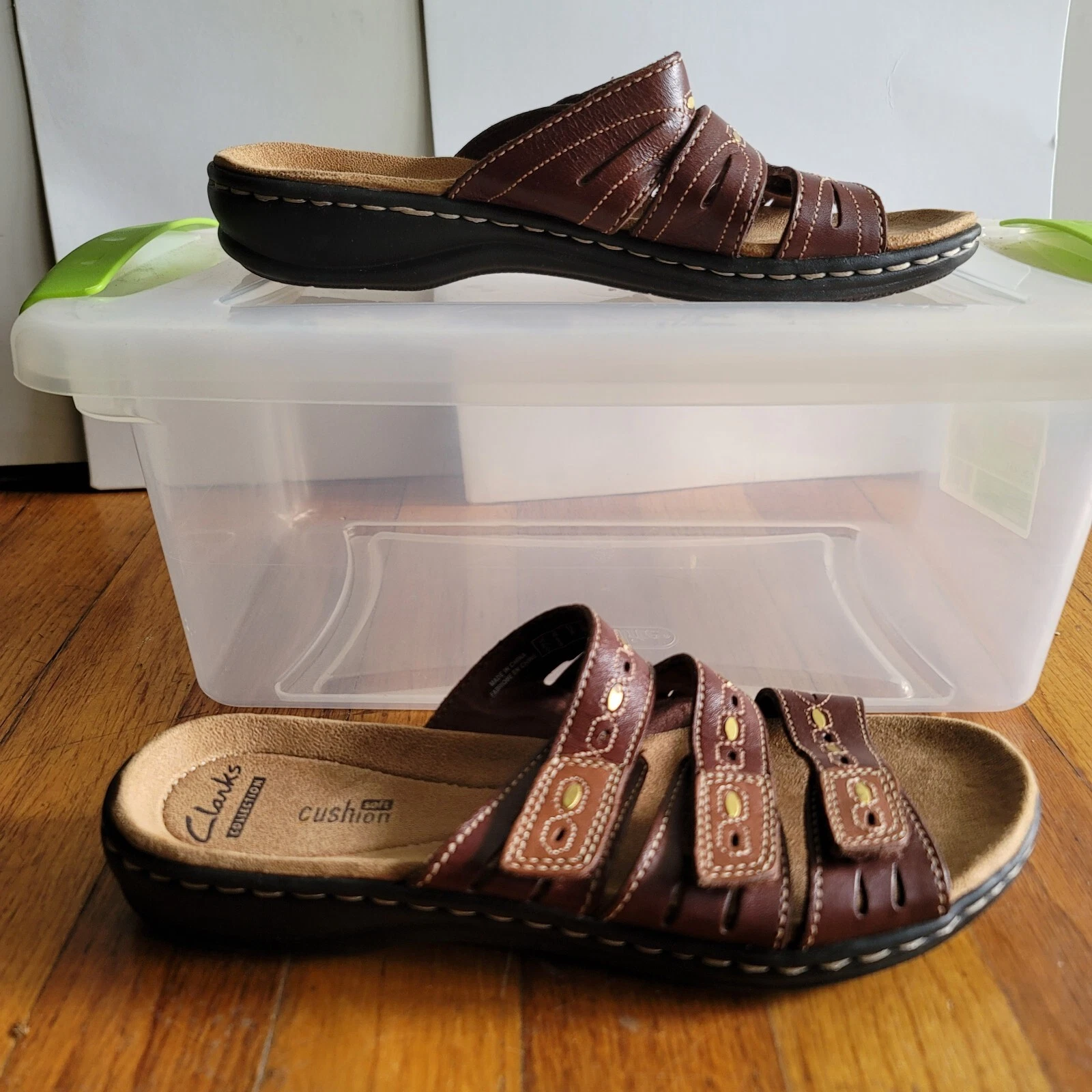 Scarpe da donna Clarks Collection morbide con cinturino marrone pelle taglia 6