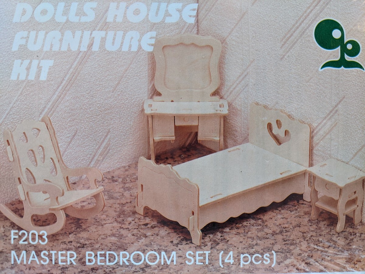 Doll House Furniture Kit F203 Master Bedroom Set (4 pieces) Ages