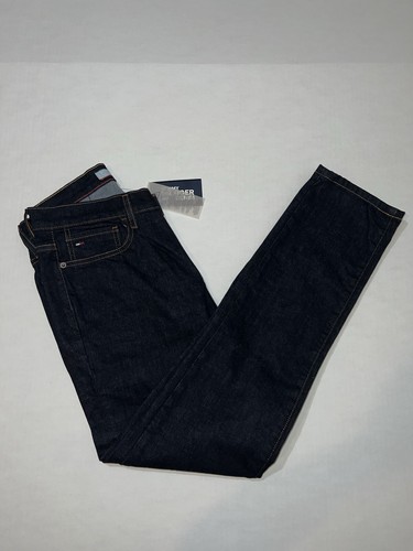 Jeans Tommy Hilfiger Denim 30x30 Elasticizzato Slim Uomo Blu Scuro Lavaggio Pantaloni Nuovo con etichette