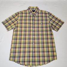 Lands End Men's Medium Cotton Seersucker Shirt 15 - 15 1/2 Yellow Blue Green Red