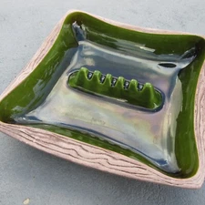 Mid Century Green Ashtray  #1014 USA Vintage 10'' x 10''