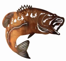 Bass Fish Metal Sign Infused With Real Copper Finish.  20x20
