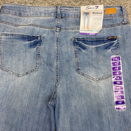 Seven 7 Jeans Damen 16 blau Denim Hochhaus Wochenende schmale Passform 36x30 Hose neu mit Etikett - Bild 3 von 24