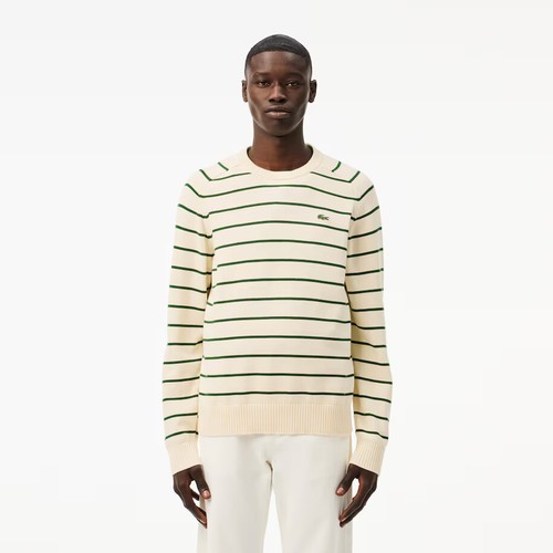 Lacoste Homme Pullover Col Rond Rayé Coton Art. AH7607 - 2 Couleurs