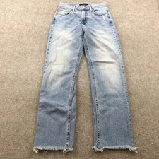 Able Jeans Womens 26 Blue Wash Denim Pants Straight Distressed Whiskered