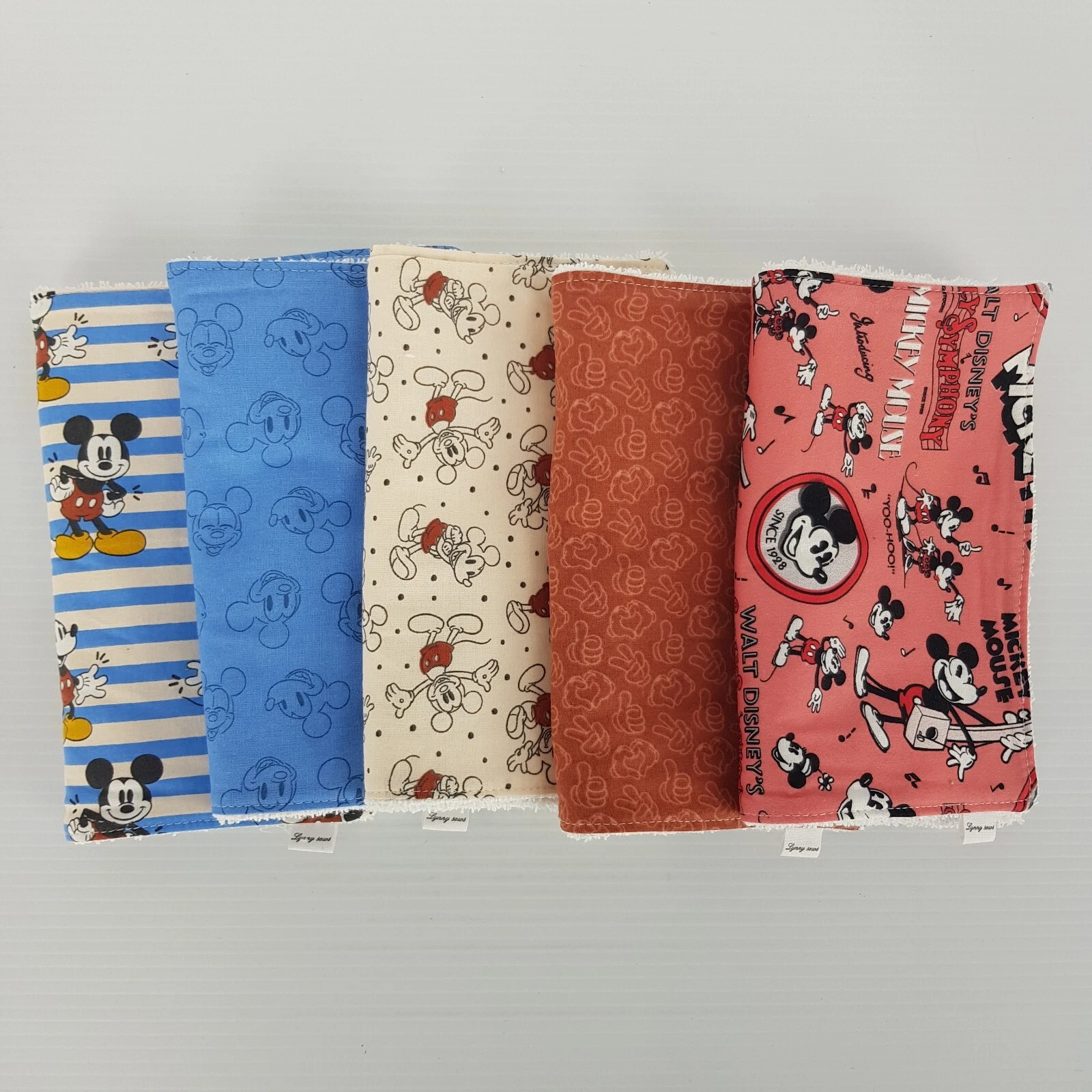 Baby Burp Cloths Mickey Mouse Mix Print x 5 Pack Toweling Backed Handmade New