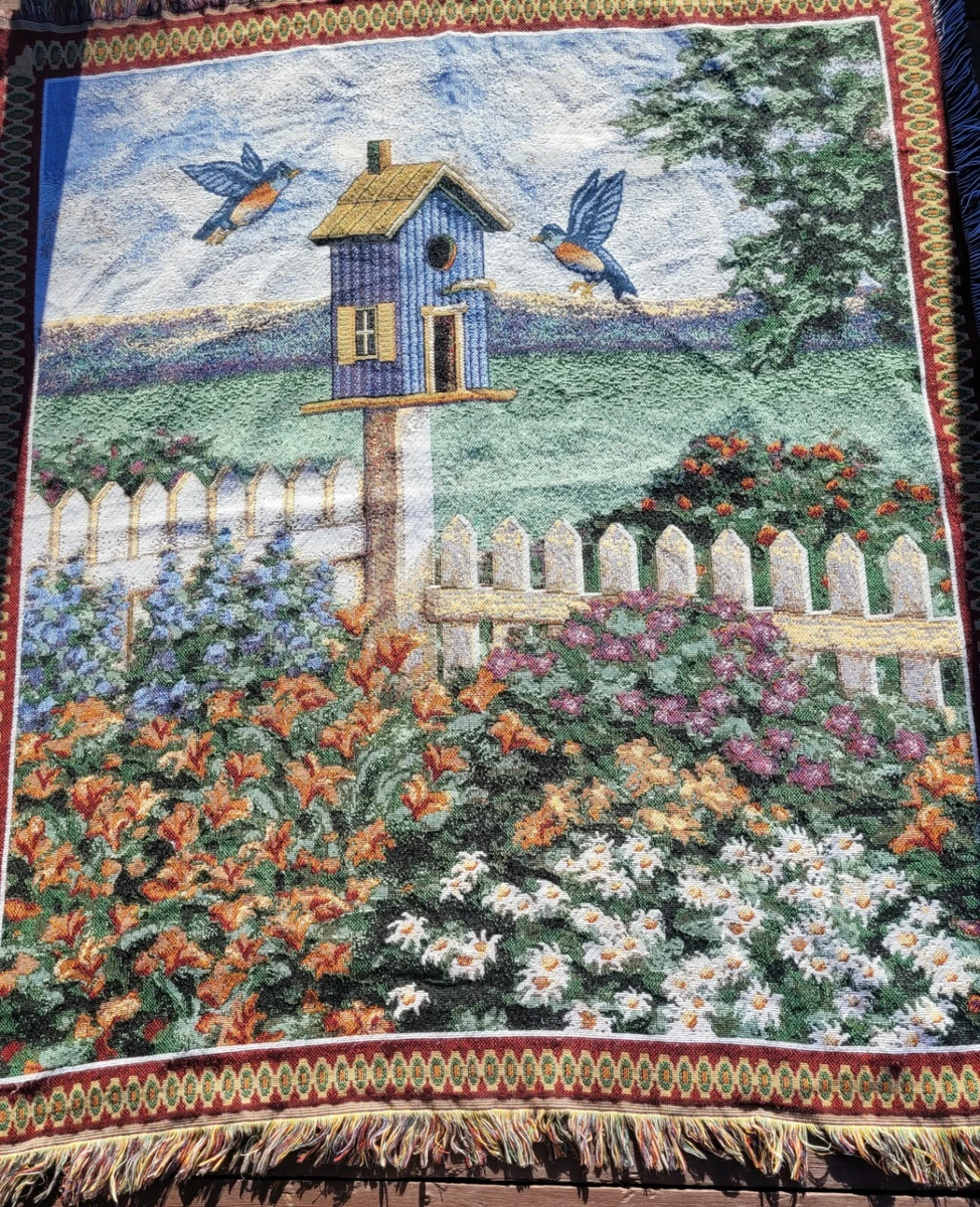 American Weavers Bluebird Garden Tapestry Throw Blanket Floral
