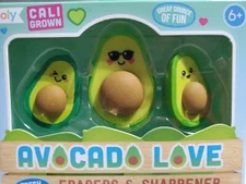 NEW: OOLY Avocado Love Fresh Picked Erasers & Sharpener Cali Grown
