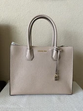 Michael Michael Kors Mercer Large Pebbled Leather Tote Bag Oyster