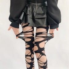 Ladies Ripped Fish Net Tights Bandage Pantyhose Stockings Sexy Hollow Punk Rock