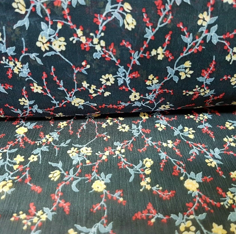 5m Stoffpaket Krepp Chiffon Viskose Polyester Mischung schwarz geblumt - Bild 2 von 2