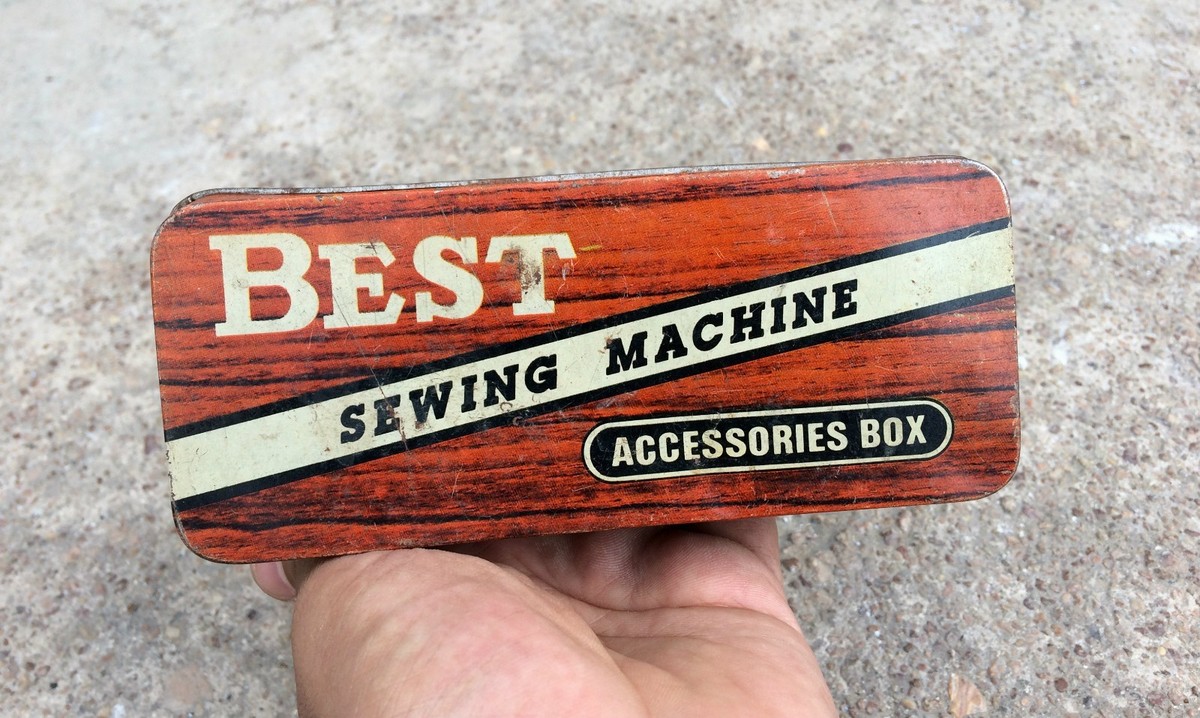 1950s Vintage Best Sewing Machine Accessories Litho Tin Box Old