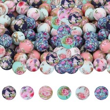 30Pcs Flower Silicone Beads Set Round Bulk 15mm, MIX COLOR