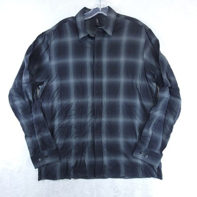 STAMPD LA Essential Mens Plaid Button Up Black Shirt Size Medium