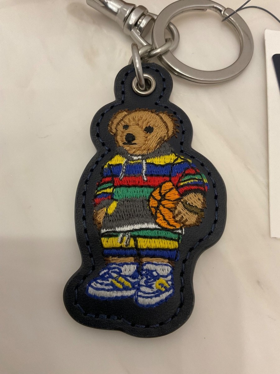 Ralph Lauren Polo Bear Navy Leather Key Fob Charm Keychain