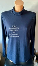 M & S POLO NECK HEATGEN TOP ~20 ~NAVY ~ ACRYLIC & VISCOSE ~ GOOD USED CONDITION