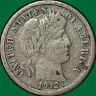 1912-D Barber Dime Very Fine VF Coin, Scratch #33954
