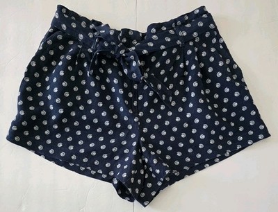 Ann Taylor LOFT Shorts Linen Blend Pleated Tie Waist Shell Print Blue Size L